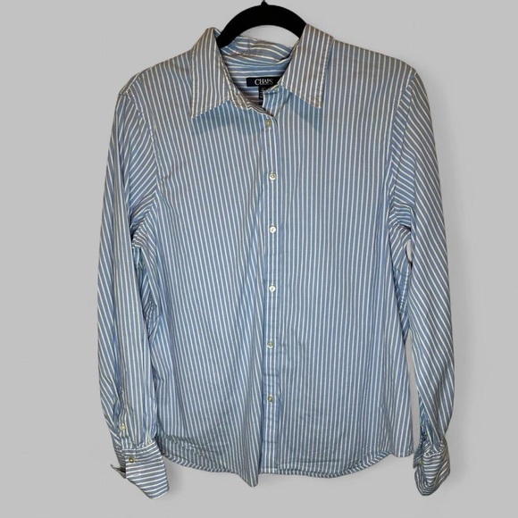Chaps Blue & White Striped Button-Down Shirt Women's Large - Picture 2 of 5